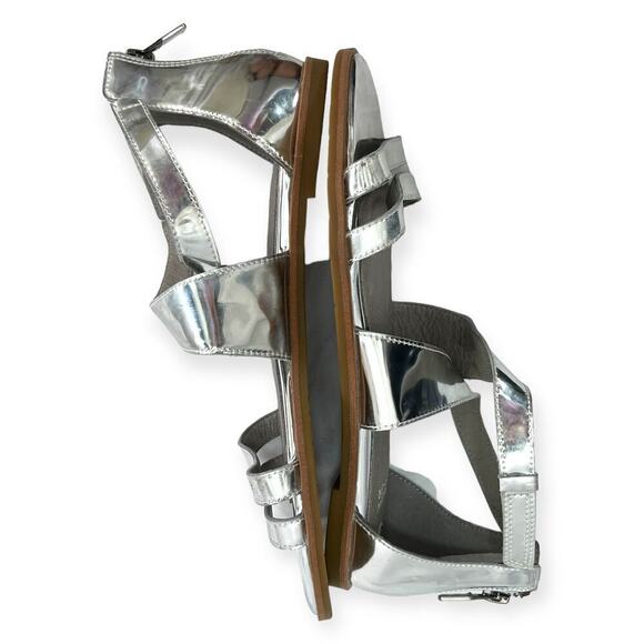 Eileen Fisher NEW CiCi Strappy Zip Leather Sandals Silver Mirror Metallic Sz 6.5 - Picture 7 of 9